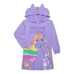 Unicorn Academy Girls Hooded Sweatshirt Dress Purple Size L (10/12) Like New